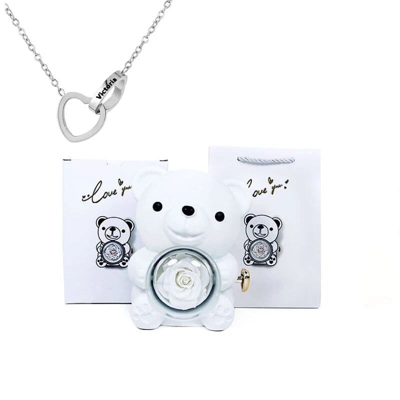 Urso Porta-Joias Giratório com Colar Corações Personalizados