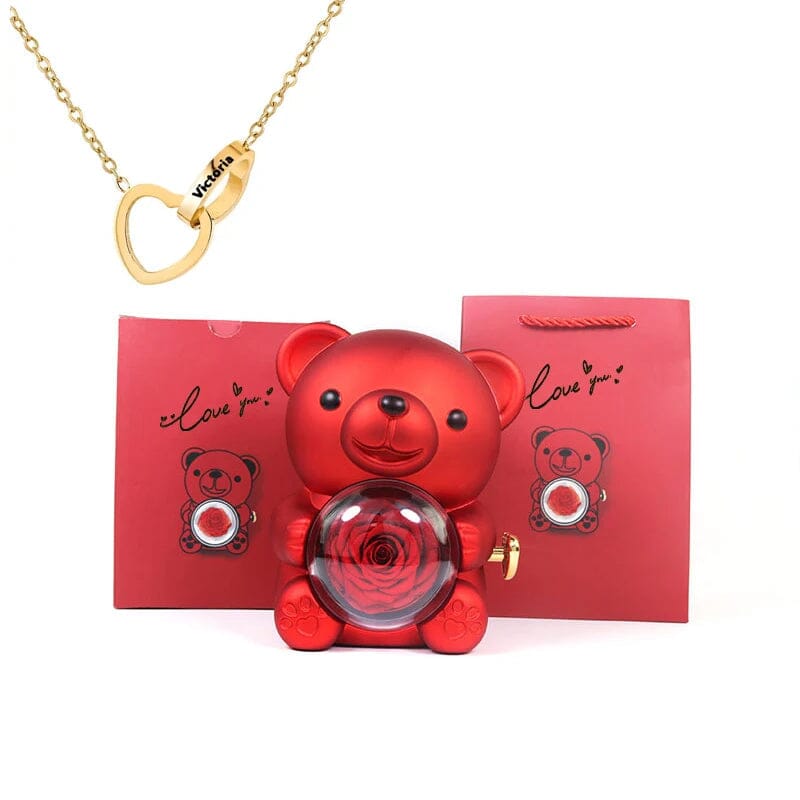 Urso Porta-Joias Giratório com Colar Corações Personalizados