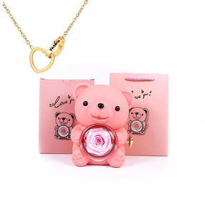 Urso Porta-Joias Giratório com Colar Corações Personalizados