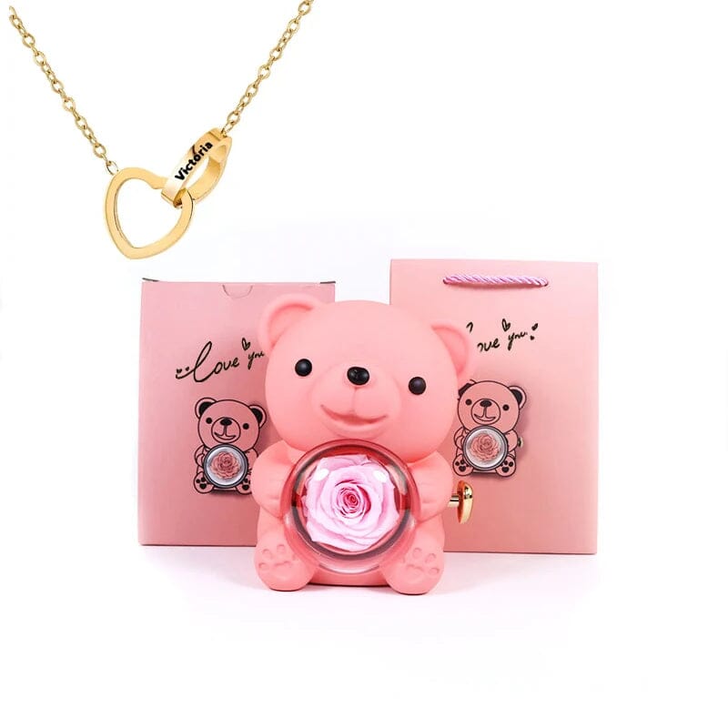 Urso Porta-Joias Giratório com Colar Corações Personalizados