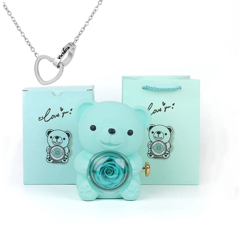 Urso Porta-Joias Giratório com Colar Corações Personalizados