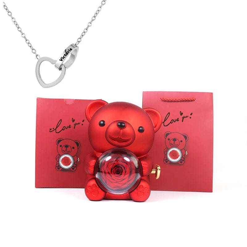 Urso Porta-Joias Giratório com Colar Corações Personalizados