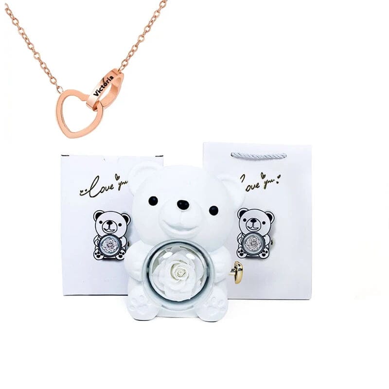 Urso Porta-Joias Giratório com Colar Corações Personalizados