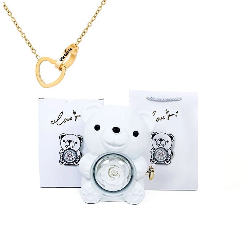Urso Porta-Joias Giratório com Colar Corações Personalizados