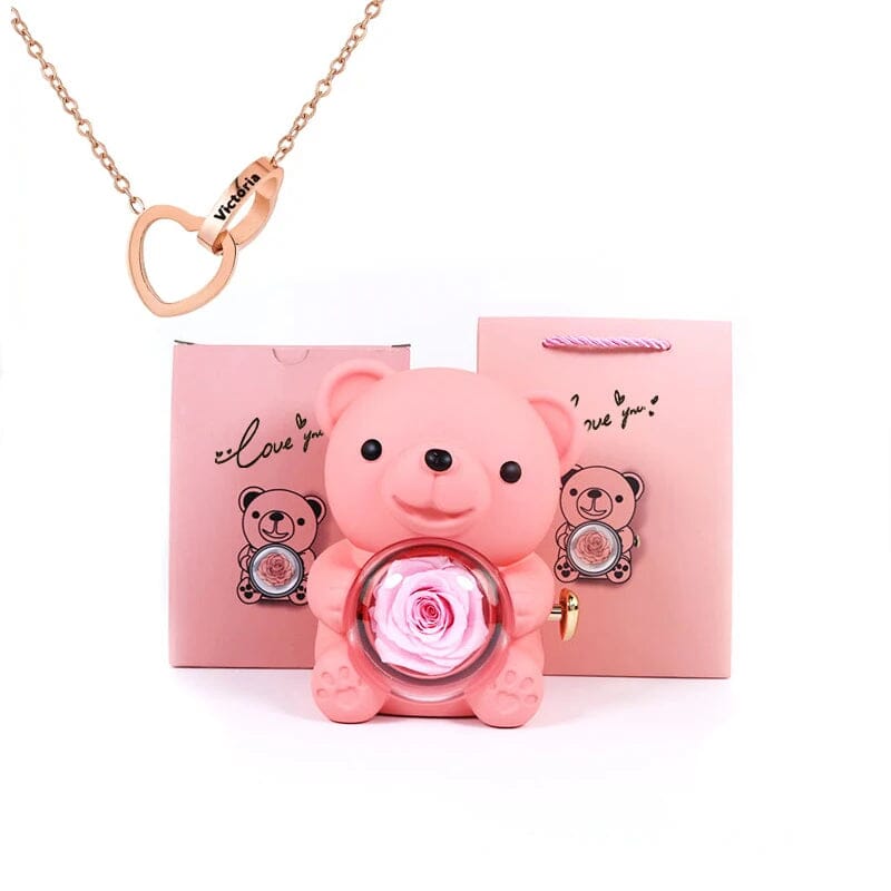 Urso Porta-Joias Giratório com Colar Corações Personalizados