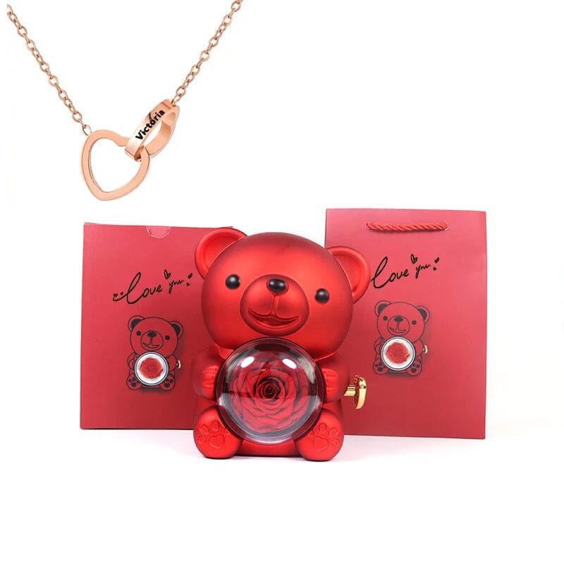 Urso Porta-Joias Giratório com Colar Corações Personalizados
