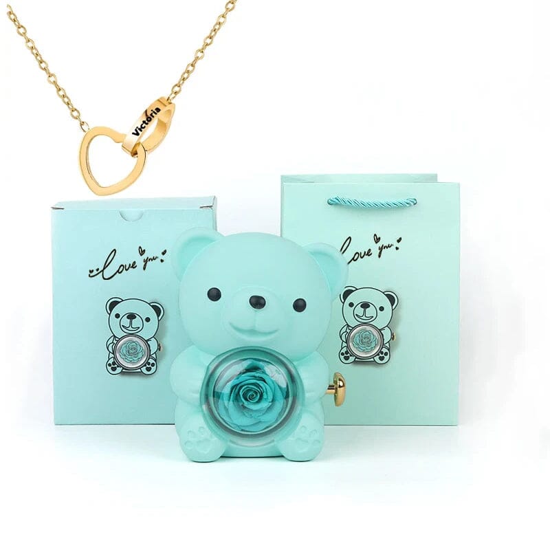 Urso Porta-Joias Giratório com Colar Corações Personalizados