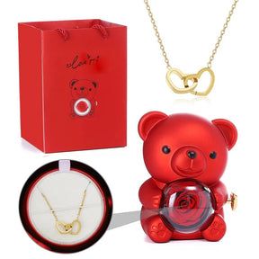 Urso Porta-Joias Giratório com Colar Corações Personalizados