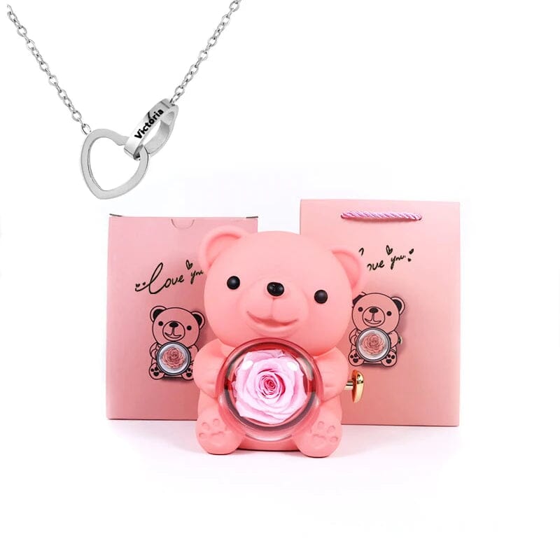 Urso Porta-Joias Giratório com Colar Corações Personalizados
